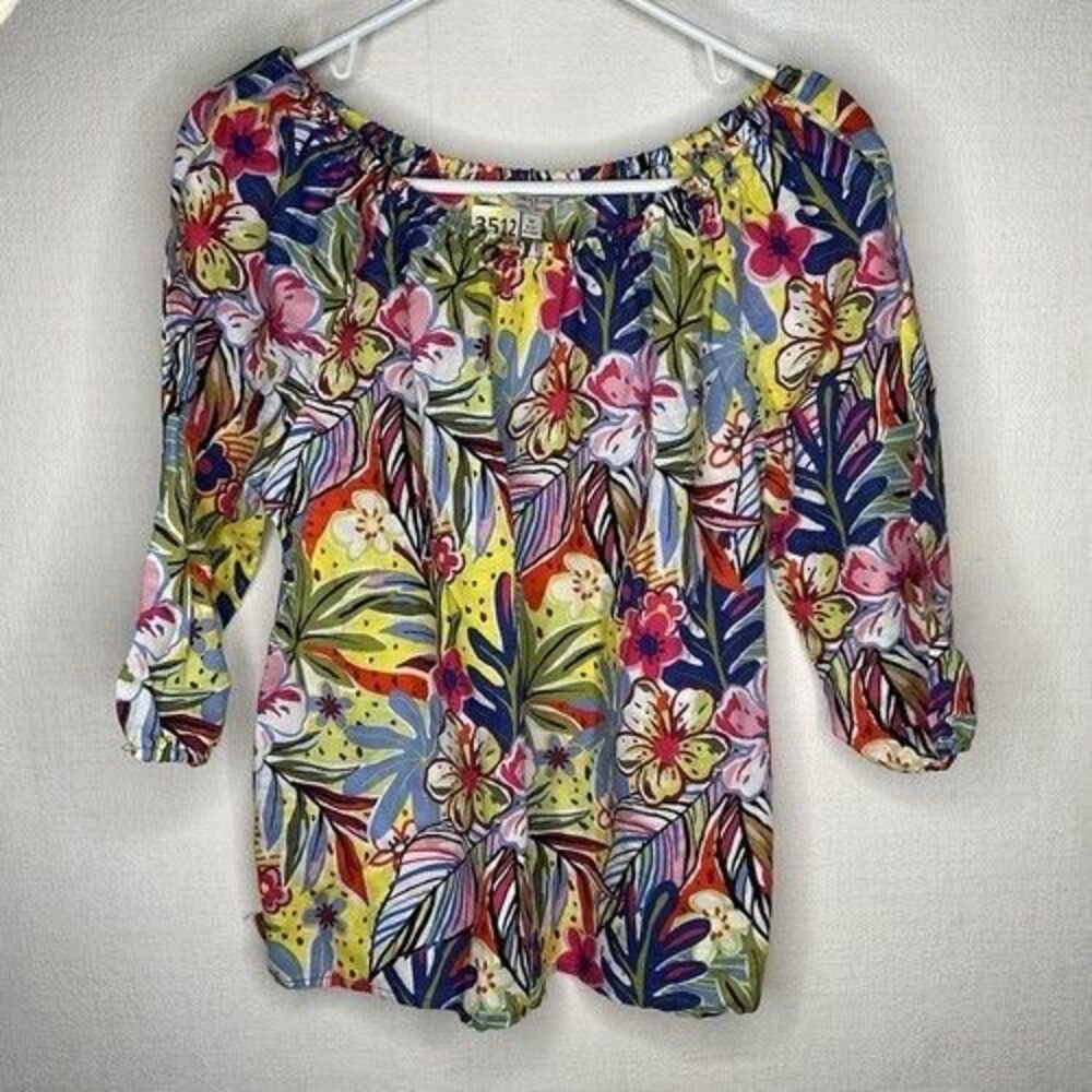 Hester & Orchard Watercolor Floral Off the Shoulder 3/4 Slv. Blouse Women Size M - Picture 8 of 9